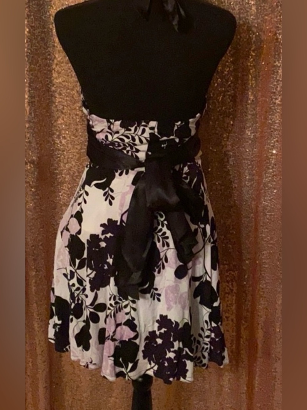 Women’s Sz 6 Dress Purple Black White Floral Stretch - Picture 4 of 4